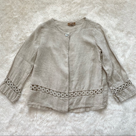 Carla Conti Jackets & Blazers - Carla Conti Italian Linen Swing Jacket Cardigan Crochet Accent